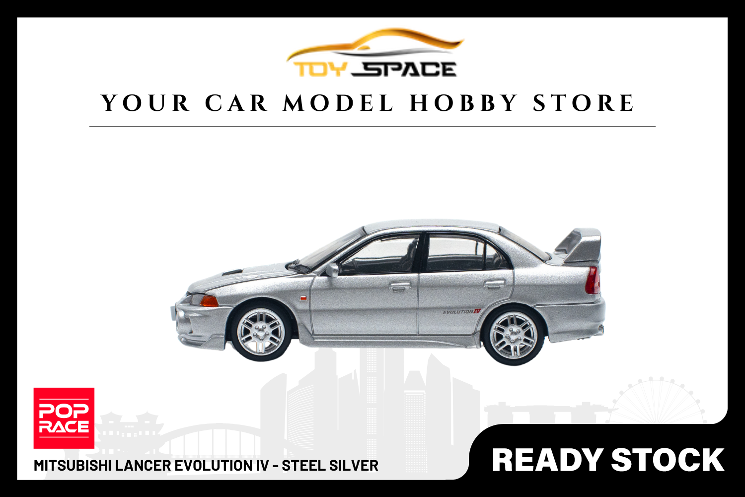 [POP RACE] 1/64 Mitsubishi Lancer Evolution IV - Steel Silver - Toy Space Diecast Online Store Singapore