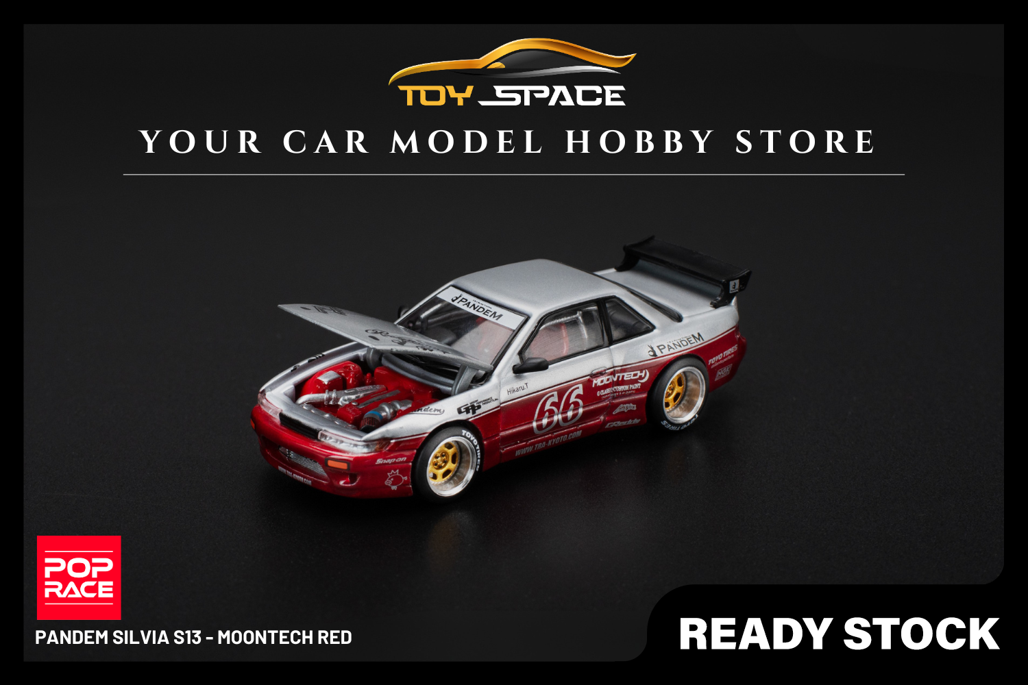 [POP RACE] 1:64 PANDEM Silvia S13 - Moontech Red - Toy Space Diecast Online Store Singapore
