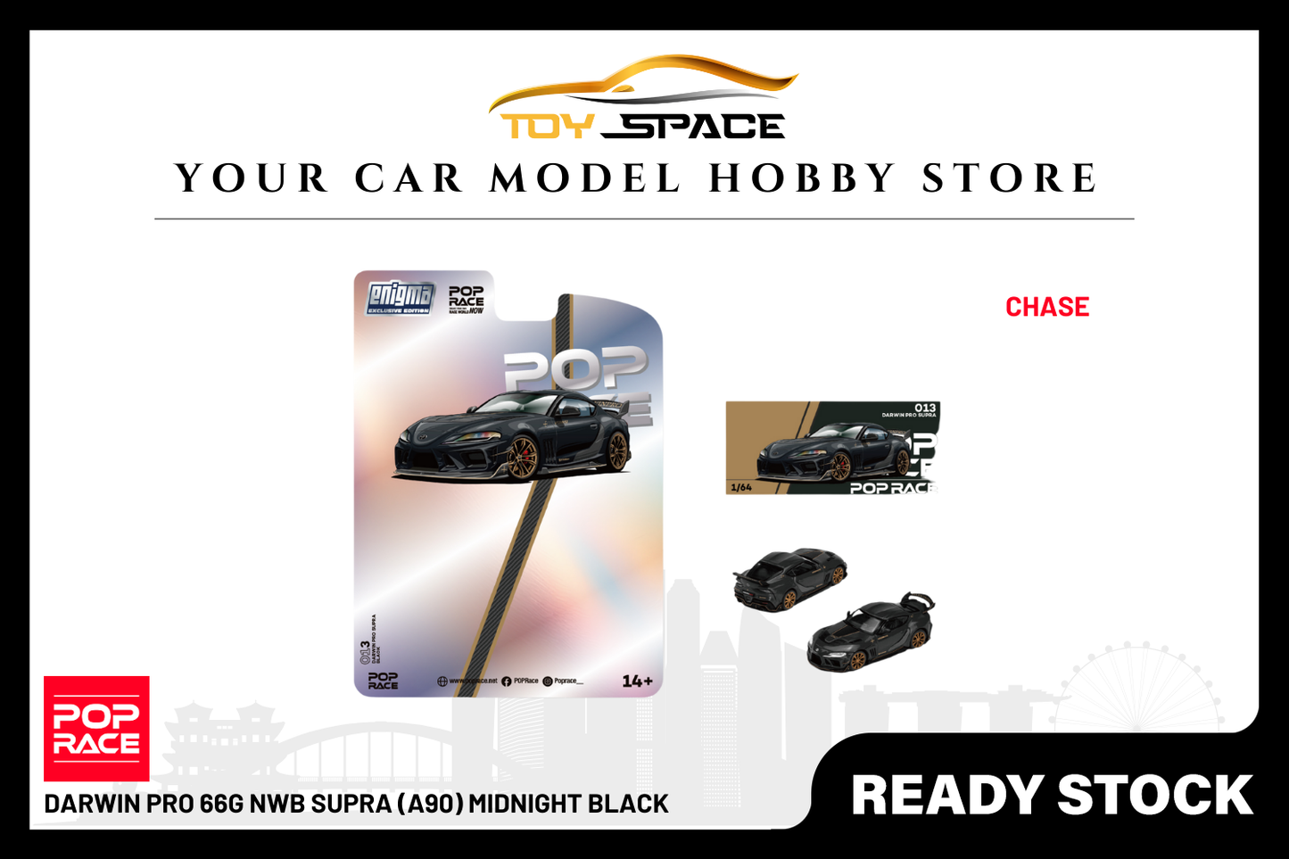 [POP RACE] 1:64 Darwin Pro 66G NWB Supra (A90) Midnight Black - Toy Space Diecast Online Store Singapore