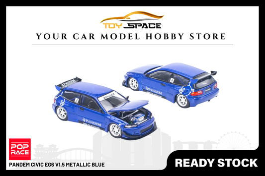 [POP RACE] 1:64 Pandem Civic EG6 V1.5 Metallic Blue - Toy Space Diecast Online Store Singapore
