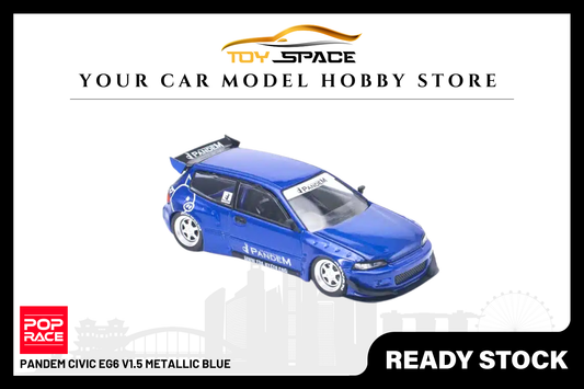 [POP RACE] 1:64 Pandem Civic EG6 V1.5 Metallic Blue - Toy Space Diecast Online Store Singapore