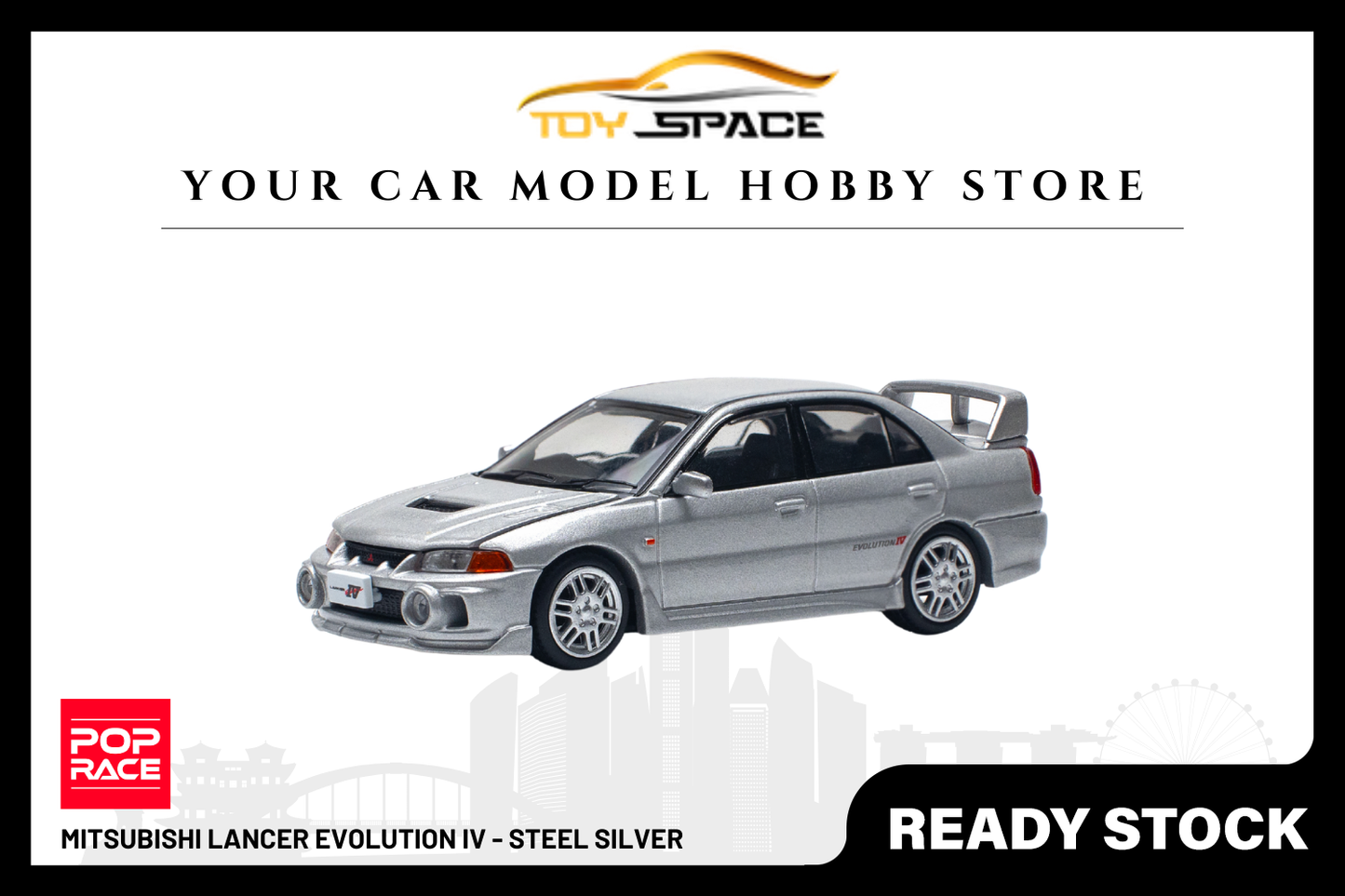 [POP RACE] 1/64 Mitsubishi Lancer Evolution IV - Steel Silver - Toy Space Diecast Online Store Singapore