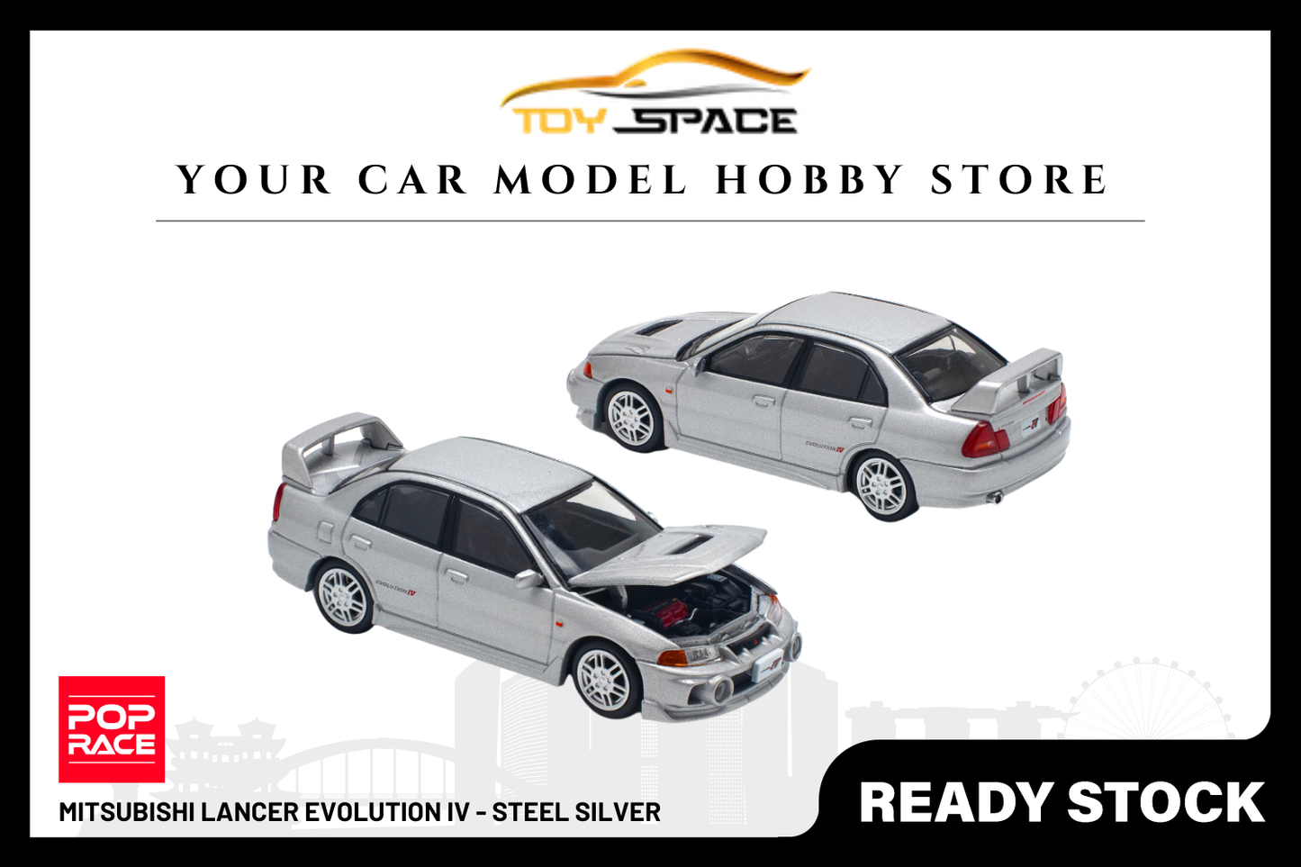 [POP RACE] 1/64 Mitsubishi Lancer Evolution IV - Steel Silver - Toy Space Diecast Online Store Singapore