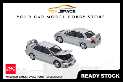 [POP RACE] 1/64 Mitsubishi Lancer Evolution IV - Steel Silver - Toy Space Diecast Online Store Singapore