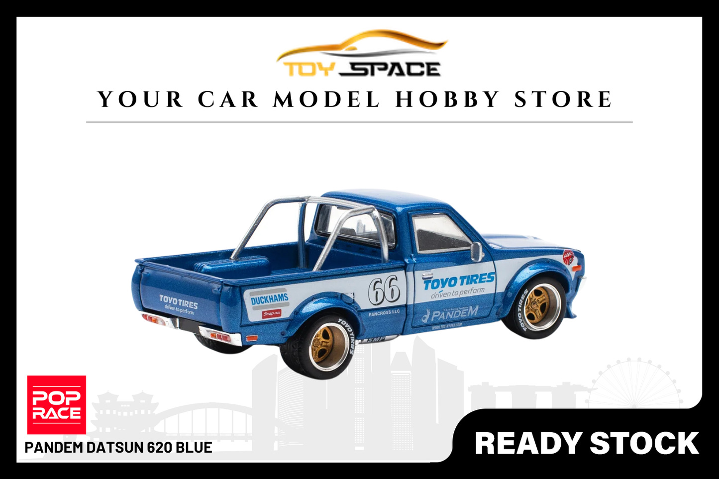 [POP RACE] 1:64 PANDEM Datsun 620 Blue - Toy Space Diecast Online Store Singapore