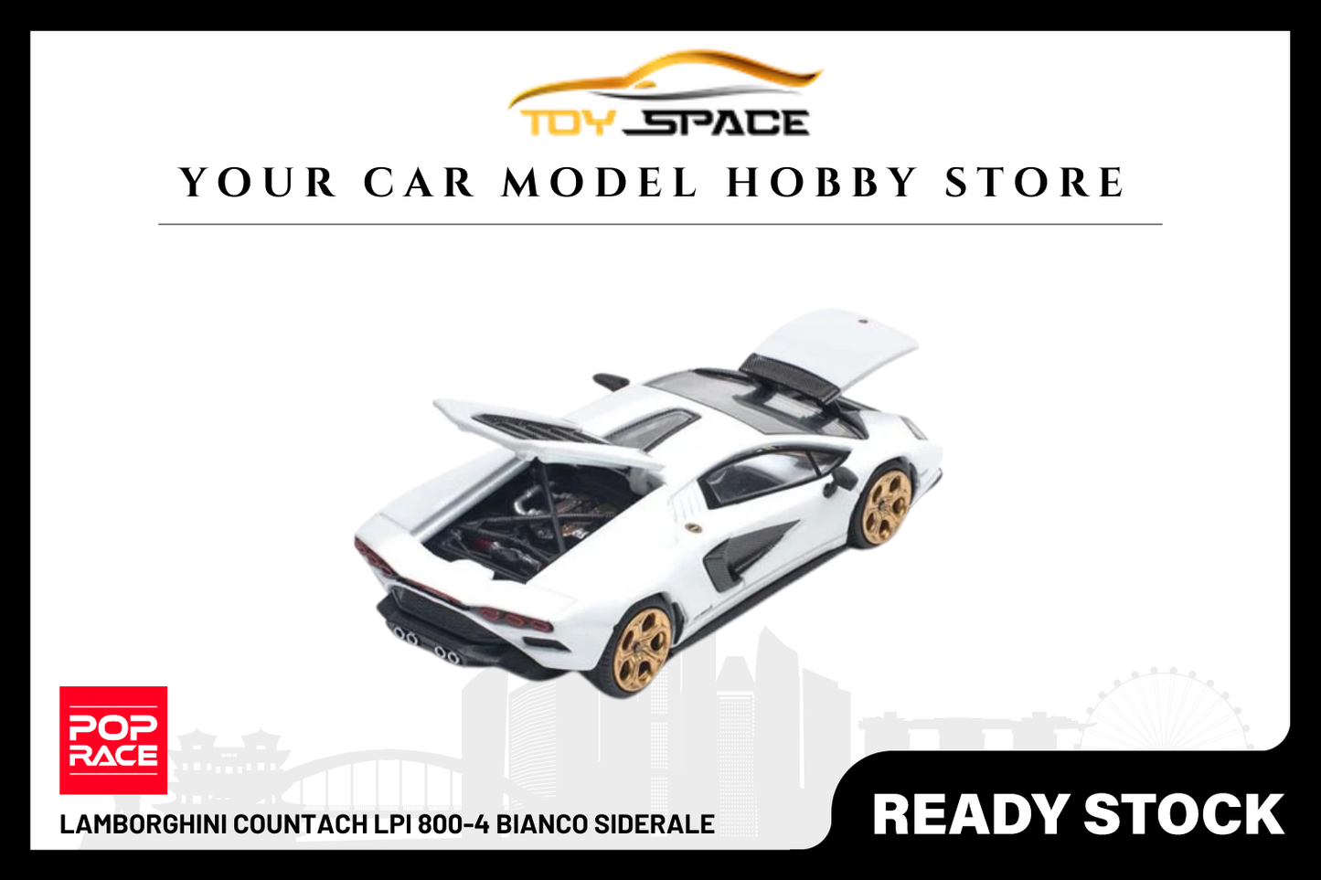 [POP RACE] 1/64 Lamborghini Countach LPI 800-4 Bianco Siderale - Toy Space Diecast Online Store Singapore