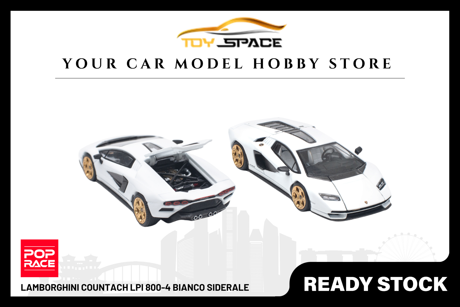 [POP RACE] 1/64 Lamborghini Countach LPI 800-4 Bianco Siderale - Toy Space Diecast Online Store Singapore