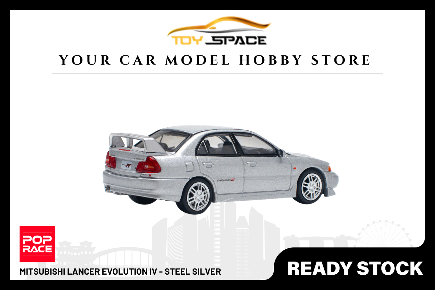 [POP RACE] 1/64 Mitsubishi Lancer Evolution IV - Steel Silver - Toy Space Diecast Online Store Singapore