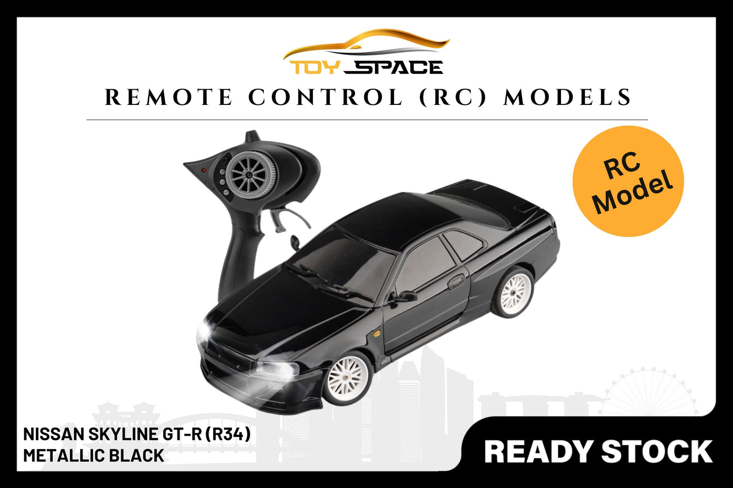 [LDRC] Remote-Controlled Car - Nissan Skyline GTR (R34) Black - Toy Space Diecast Online Store Singapore