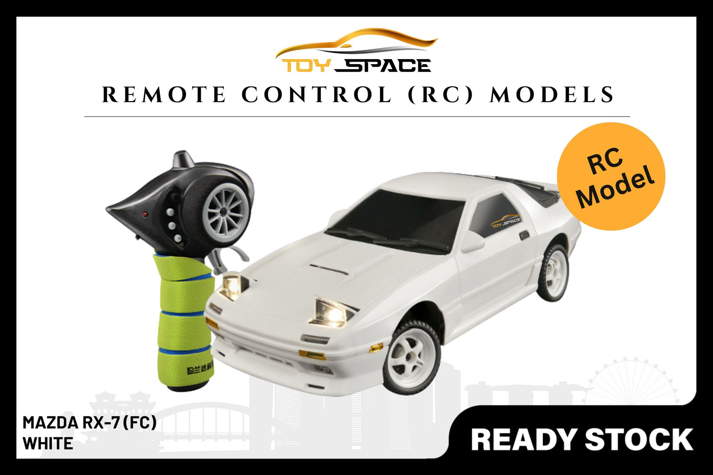 [LDRC] Remote-Controlled Car - Mazda RX-7 (FC) White - Toy Space Diecast Online Store Singapore