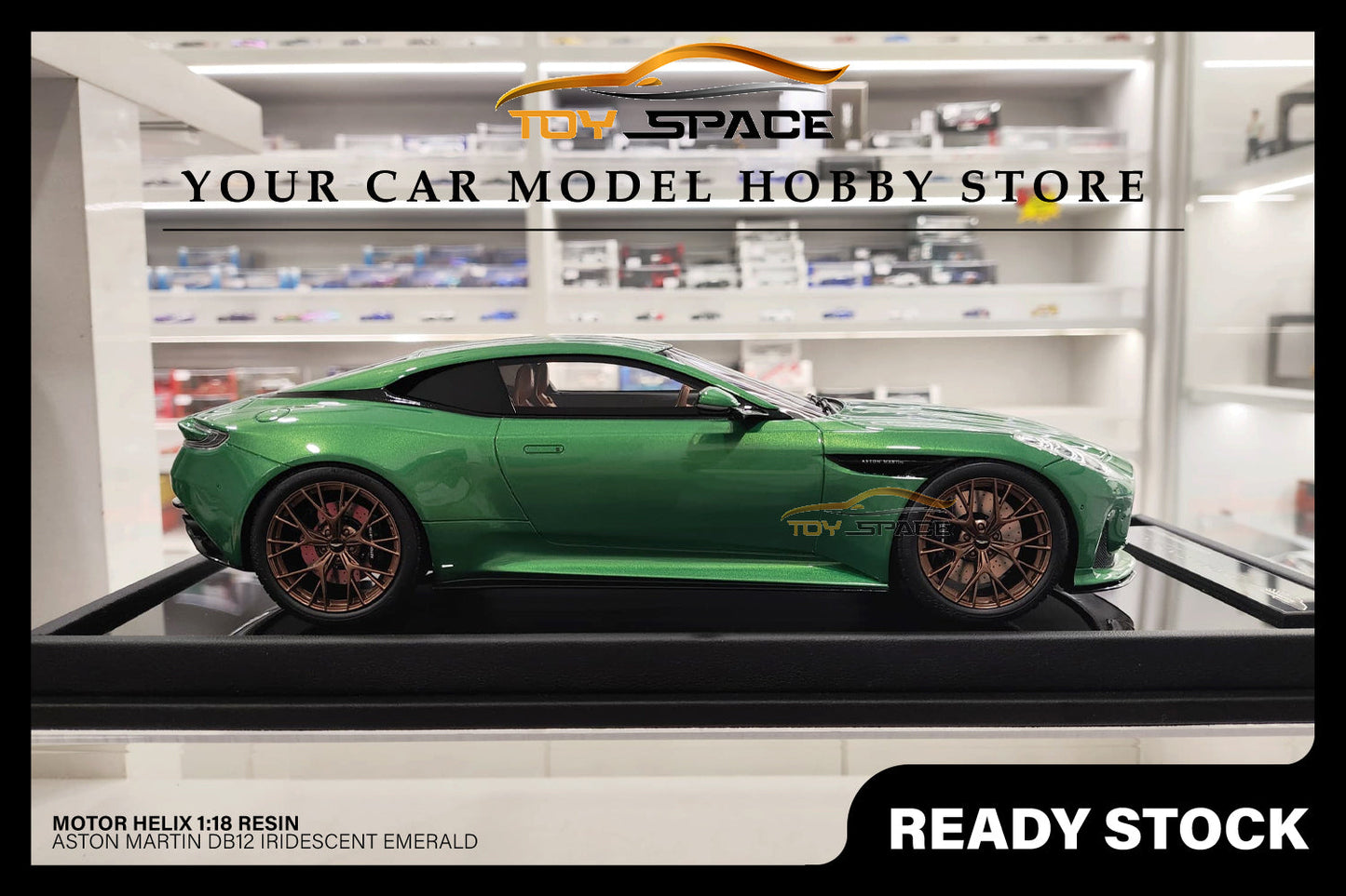 [MOTORHELIX] 1:18 Aston Mastin DB12 Coupe lridescent Emerald - Toy Space Diecast Online Store Singapore