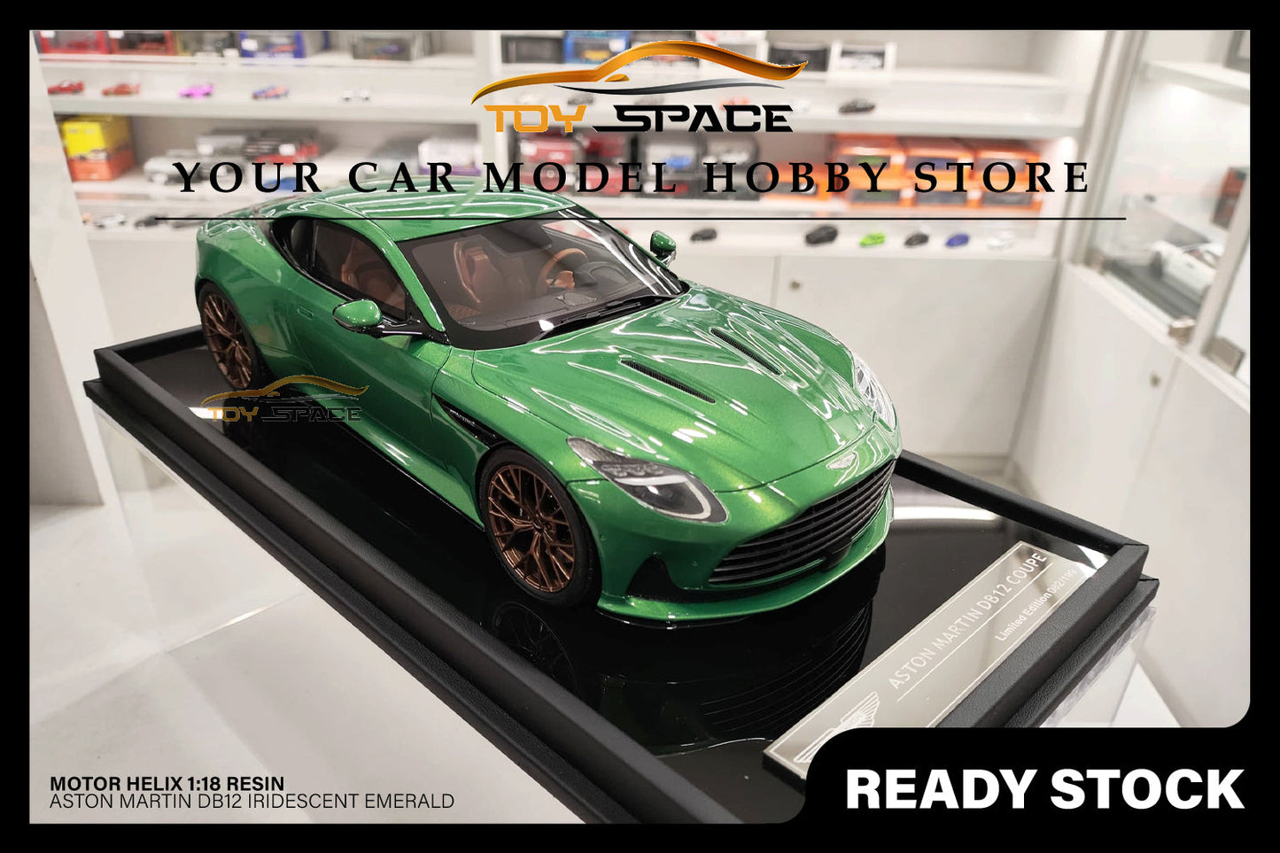 [MOTORHELIX] 1:18 Aston Mastin DB12 Coupe lridescent Emerald - Toy Space Diecast Online Store Singapore