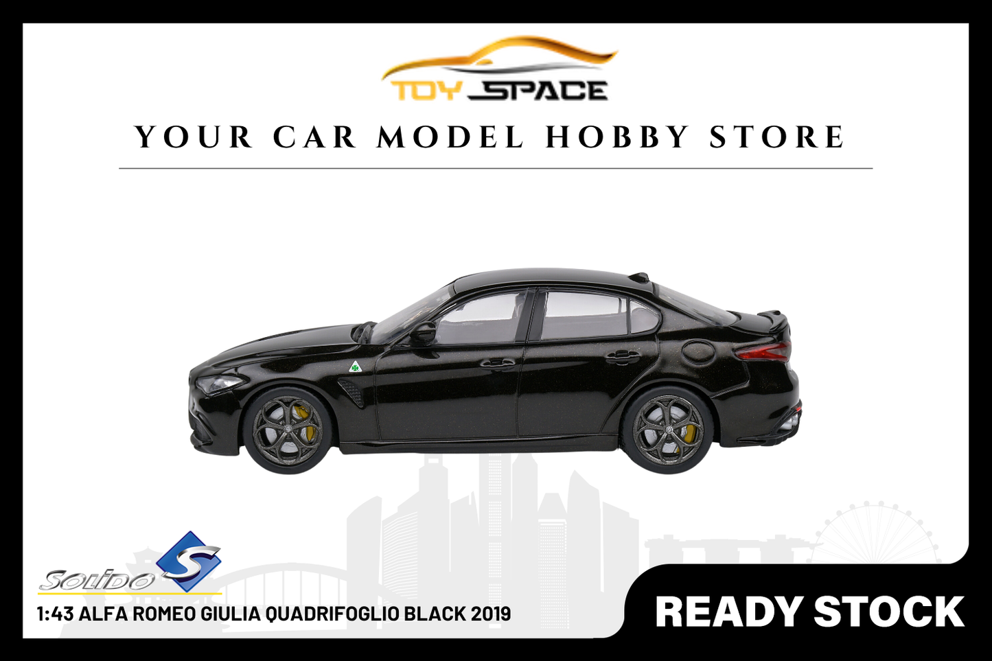 [SOLIDO] 1:43 Alfa Romeo Giulia Quadrifoglio Black 2019 - Toy Space Diecast Online Store Singapore