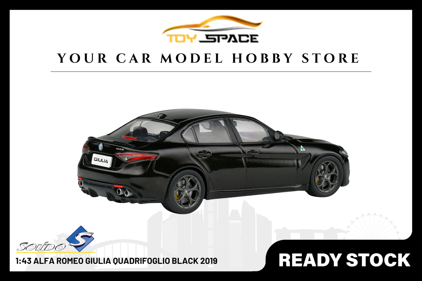 [SOLIDO] 1:43 Alfa Romeo Giulia Quadrifoglio Black 2019 - Toy Space Diecast Online Store Singapore