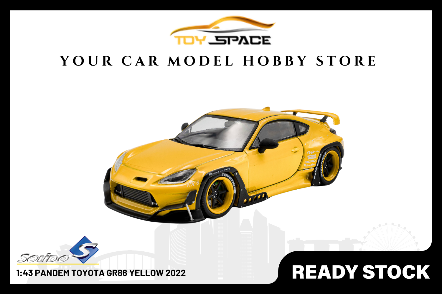 [SOLIDO] 1:43 PANDEM Toyota GR86 Yellow 2022 - Toy Space Diecast Online Store Singapore