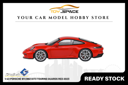 [SOLIDO] 1:43 Porsche 911 (992) GT3 Touring Guards Red 2023 - Toy Space Diecast Online Store Singapore
