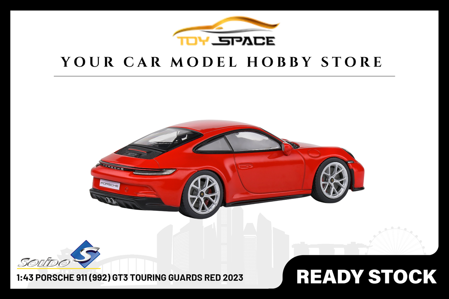 [SOLIDO] 1:43 Porsche 911 (992) GT3 Touring Guards Red 2023 - Toy Space Diecast Online Store Singapore