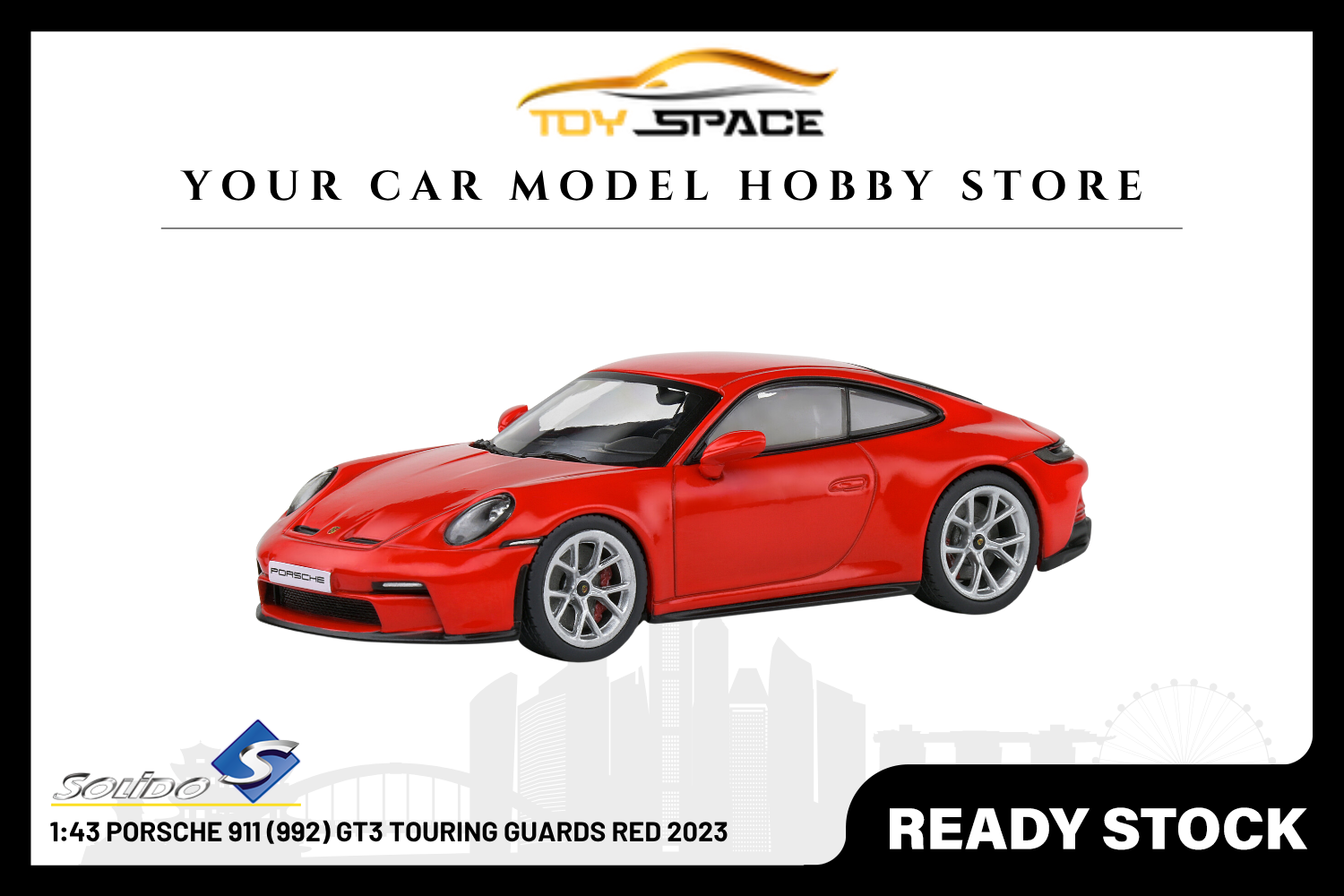[SOLIDO] 1:43 Porsche 911 (992) GT3 Touring Guards Red 2023 - Toy Space Diecast Online Store Singapore