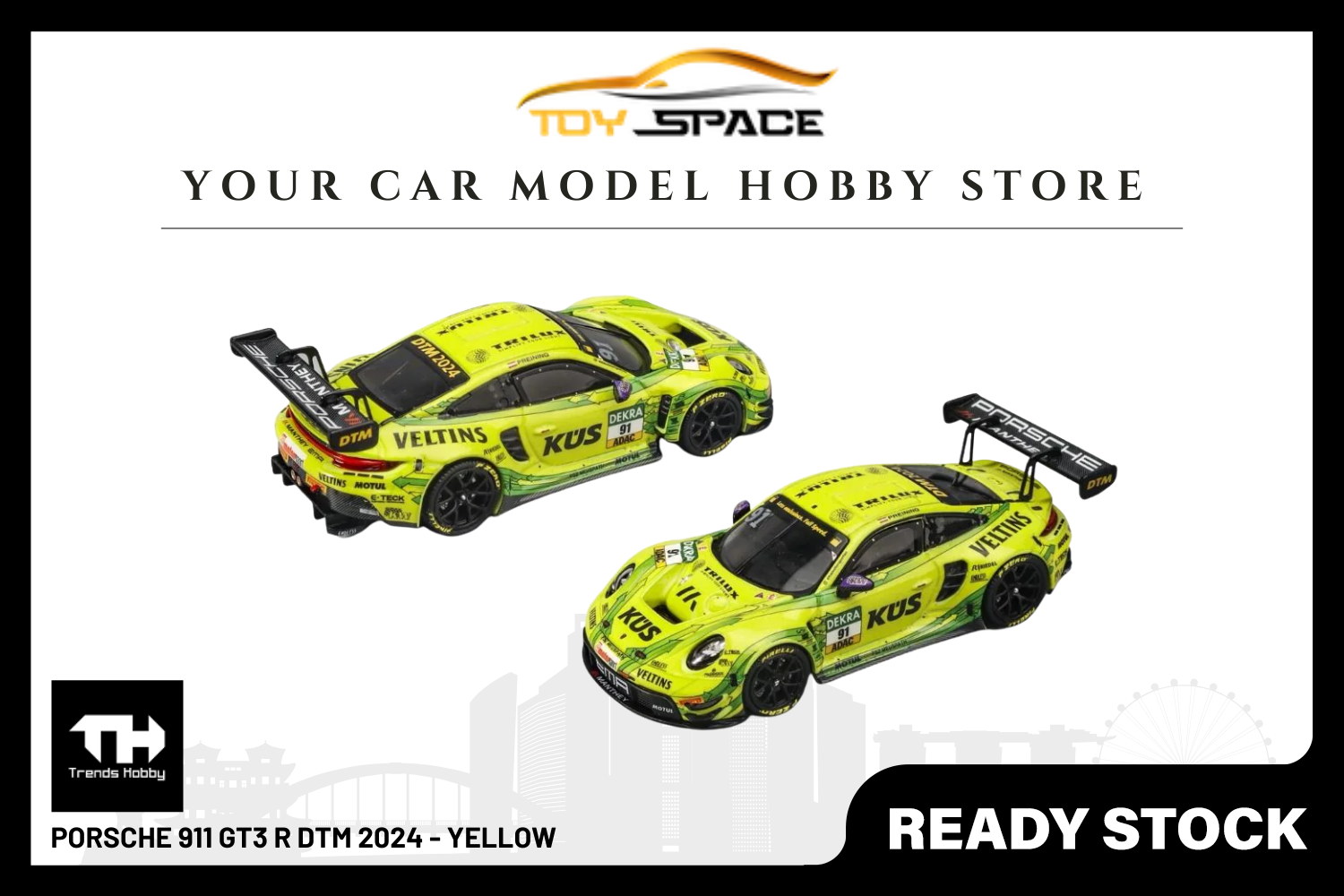[TRENDS HOBBY] Porsche 911 GT3 R DTM 2024 - Yellow - Toy Space Diecast Online Store Singapore