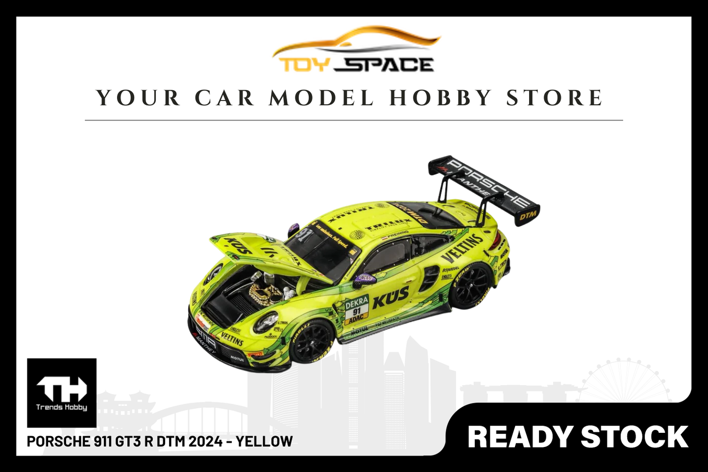 [TRENDS HOBBY] Porsche 911 GT3 R DTM 2024 - Yellow - Toy Space Diecast Online Store Singapore