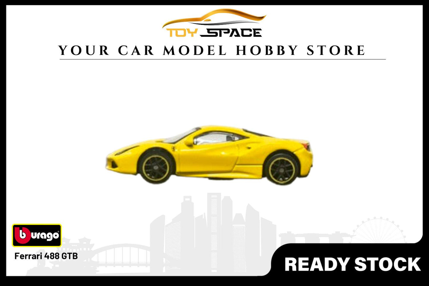 Bburago 1:64 Ferrari 488 GTB Yellow - Toy Space Diecast Online Store Singapore