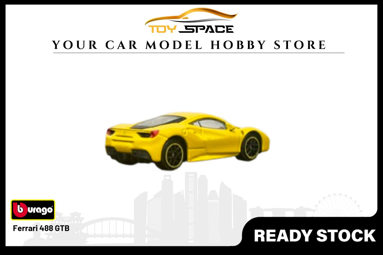 Bburago 1:64 Ferrari 488 GTB Yellow - Toy Space Diecast Online Store Singapore