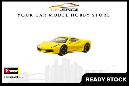 Bburago 1:64 Ferrari 488 GTB Yellow - Toy Space Diecast Online Store Singapore
