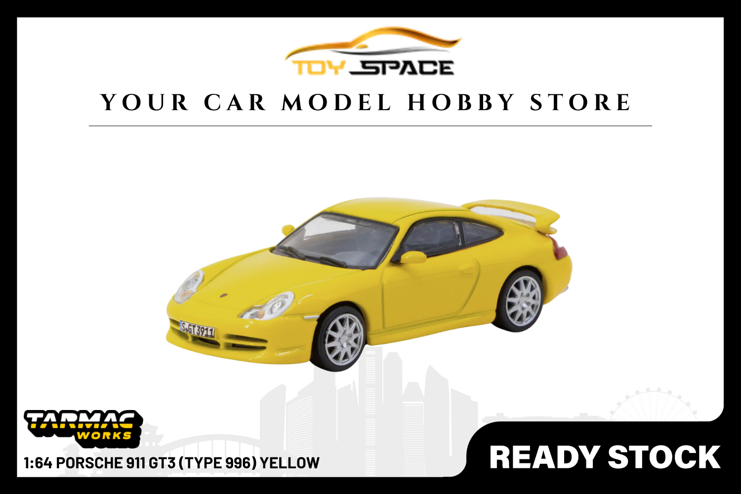 [TARMAC WORKS] 1:64 Porsche 911 GT3 (Type 996) Yellow - Toy Space Diecast Online Store Singapore
