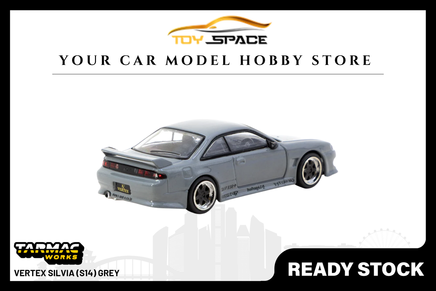 [TARMAC WORKS] 1:64 VERTEX Silvia (S14) Grey - GLOBAL64 - Toy Space Diecast Online Store Singapore