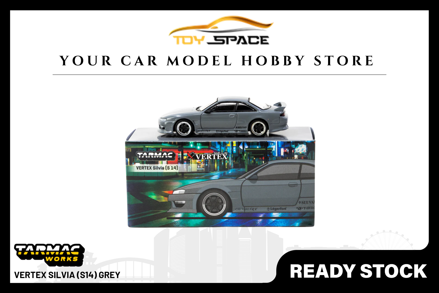 [TARMAC WORKS] 1:64 VERTEX Silvia (S14) Grey - GLOBAL64 - Toy Space Diecast Online Store Singapore