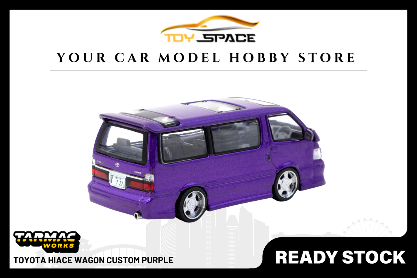[TARMAC WORKS] 1:64 Toyota Hiace Wagon Custom Purple - Toy Space Diecast Online Store Singapore
