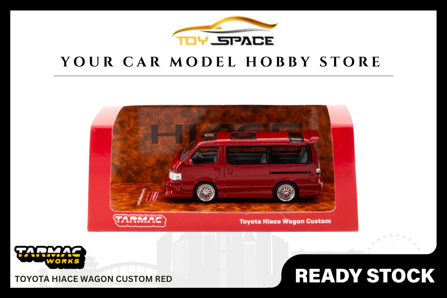 [TARMAC WORKS] 1:64 Toyota Hiace Wagon Custom Red - Toy Space Diecast Online Store Singapore