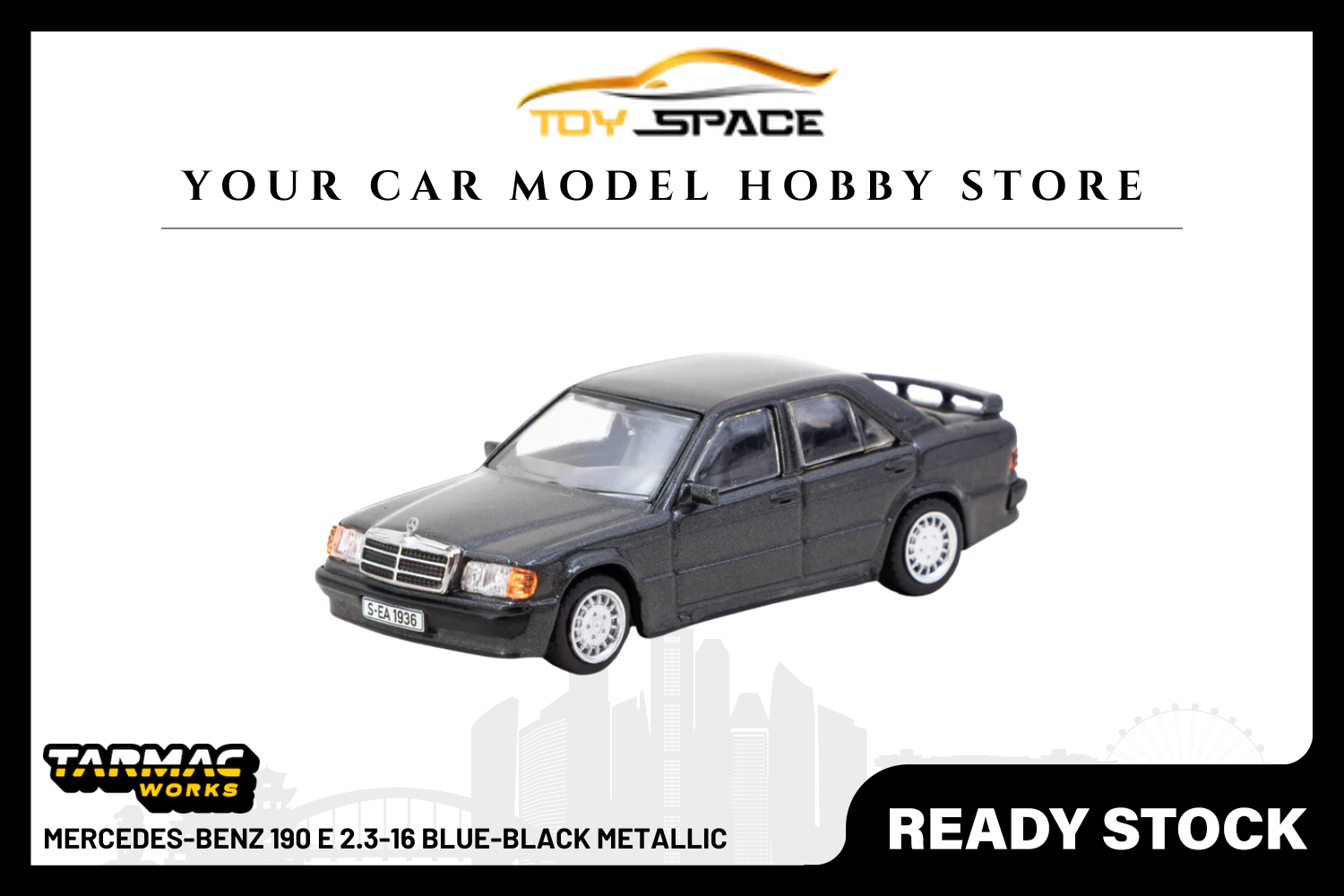 [TARMAC WORKS] 1:64 Mercedes-Benz 190 E 2.3-16 Blue-Black Metallic - Toy Space Diecast Online Store Singapore