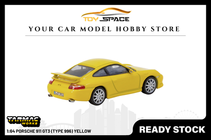[TARMAC WORKS] 1:64 Porsche 911 GT3 (Type 996) Yellow - Toy Space Diecast Online Store Singapore