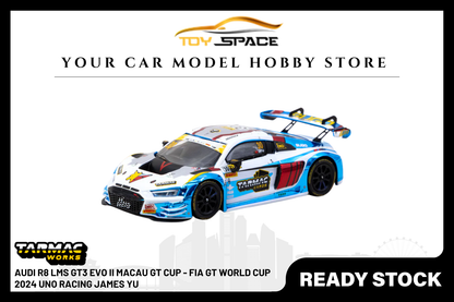 [TARMAC WORKS] 1:64 Audi R8 LMS GT3 Evo II Macau GT Cup - FIA GT World Cup 2024 Uno Racing James Yu - Toy Space Diecast Online Store Singapore