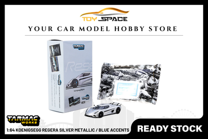 [TARMAC WORKS] 1:64 Koenigsegg Regera Silver Metallic / Blue Accents - Toy Space Diecast Online Store Singapore