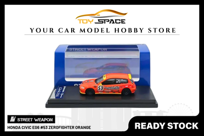 [STREET WEAPON] 1:64 Honda Civic EG6 #53 Zerofighter Orange - Toy Space Diecast Online Store Singapore