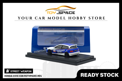 [STREET WEAPON] 1:64 Honda Civic EG6 Rothmans #64 - Toy Space Diecast Online Store Singapore