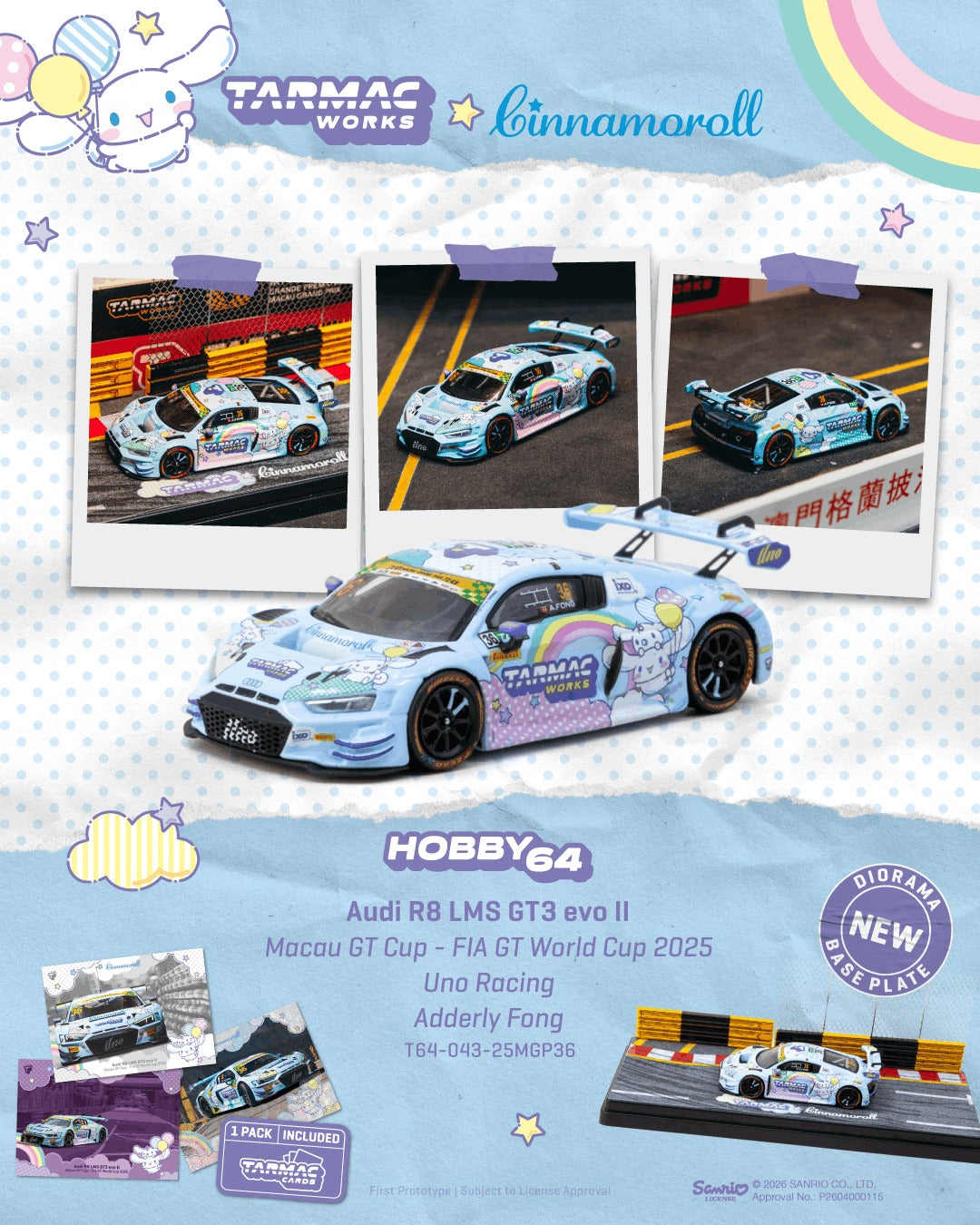 [TARMAC WORKS] 1:64 Audi R8 LMS GT3 Evo II Macau GT Cup - FIA GT World Cup 2025 Uno Racing Adderly Fong - Toy Space Diecast Online Store Singapore
