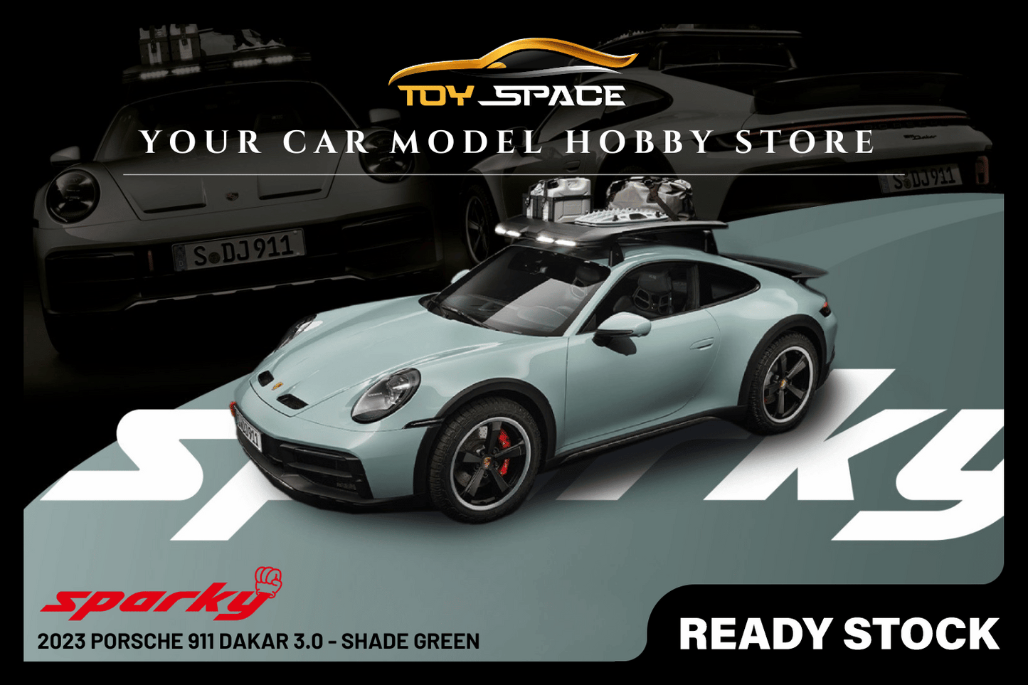 [SPARKY] 1/64 2023 Porsche 911 Dakar 3.0 - Shade Green - Toy Space Diecast Online Store Singapore