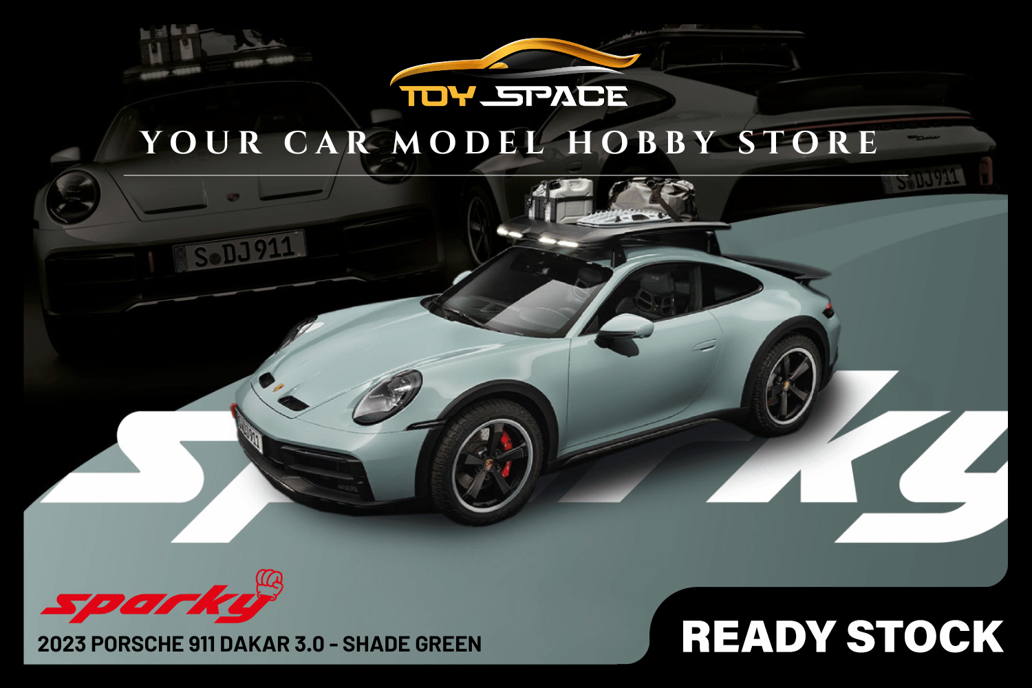 [SPARKY] 1/64 2023 Porsche 911 Dakar 3.0 - Shade Green - Toy Space Diecast Online Store Singapore