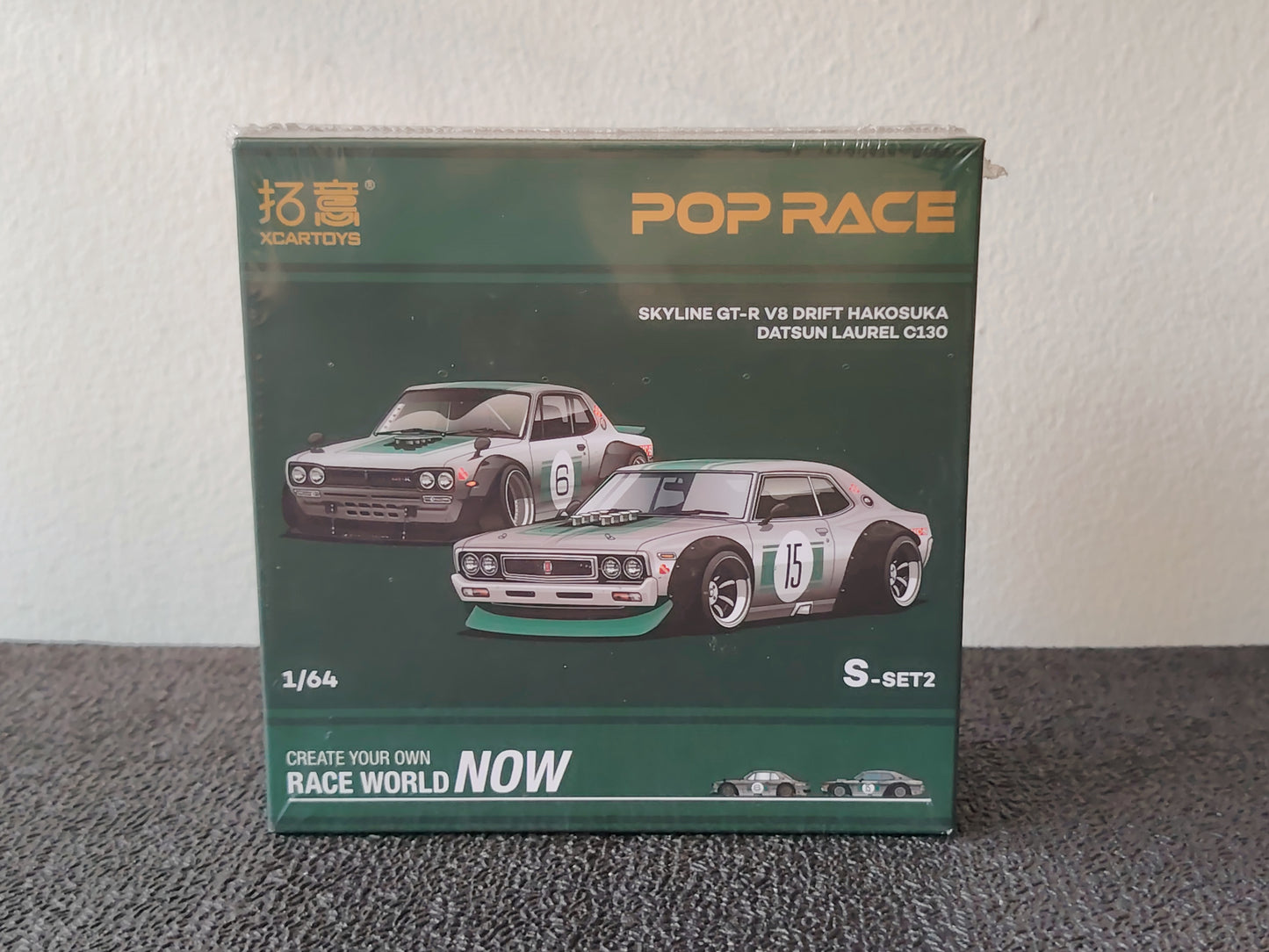 POP RACE x XCARTOYS Nissan Skyline GT-R V8 Drift Hakosuka & Datsun Laurel C130 Green (S-Set2)