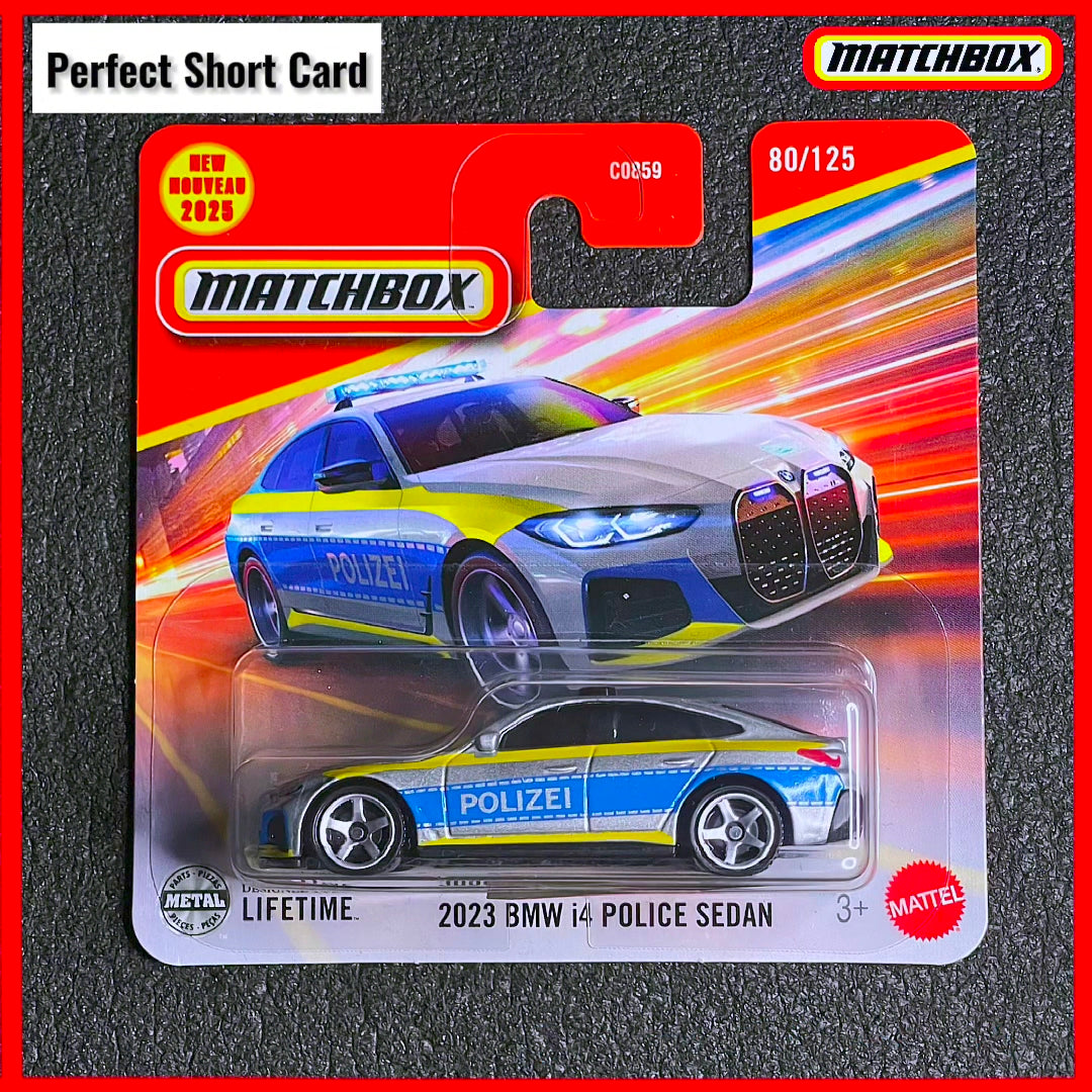 Matchbox BMW i4 Police Sedan 2023 (New Casting) BMW Short Card Matchbox 2025 New Car Collections Hotwheels BMW i4 Police Car Hotwheel bmw Matchbox bmw m4 sedan car toy Diecast Car Matchbox Model Car BMW I4 Polis Sedan Matchbox 2023 BMW i4