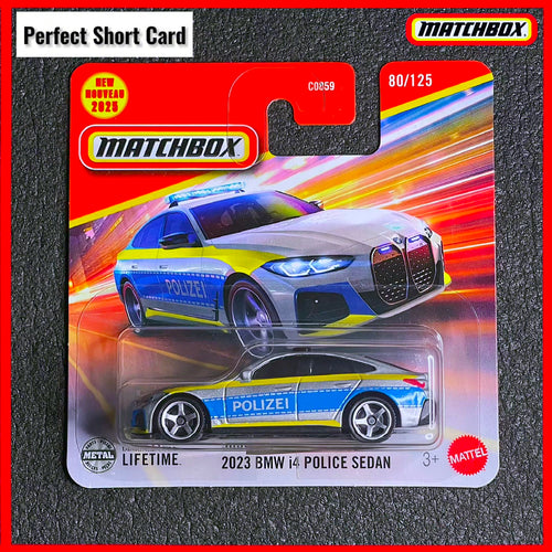 Matchbox BMW i4 Police Sedan 2023 (New Casting) BMW Short Card Matchbox 2025 New Car Collections Hotwheels BMW i4 Police Car Hotwheel bmw Matchbox bmw m4 sedan car toy Diecast Car Matchbox Model Car BMW I4 Polis Sedan Matchbox 2023 BMW i4